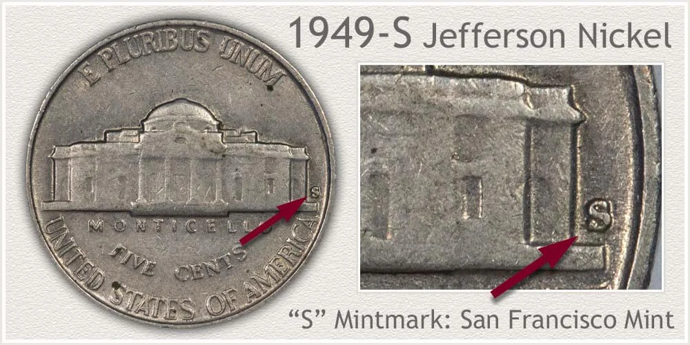 1949-S 5C Nickel (San Francisco) | 1949 Jefferson Nickel Value - US Coin Apps 